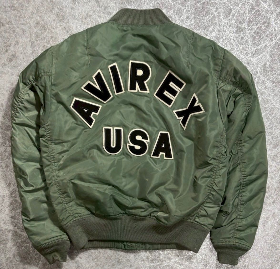 AVIREX アヴィレックス MA-1 フライトジャケット L リバーシブル バックロゴ コマーシャルロゴ アーチロゴ グリーン