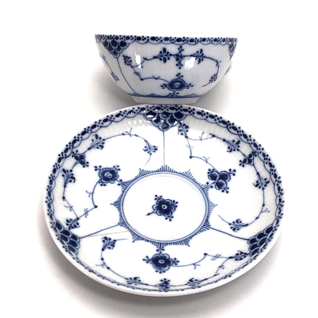 Royal Copenhagen ロイヤルコペンハーゲン ブルーフルーテッド ハーフレース カップ＆ソーサー 陶器 ホワイト ブルー