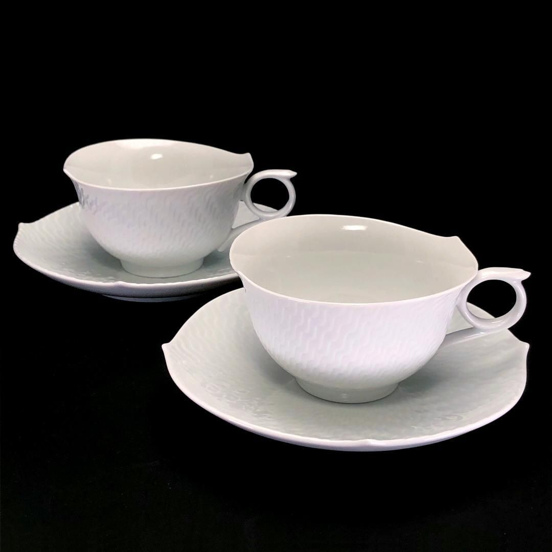 meissen マイセン 波の戯れ ペア ティー カップ-ソーサー 陶器 ホワイト