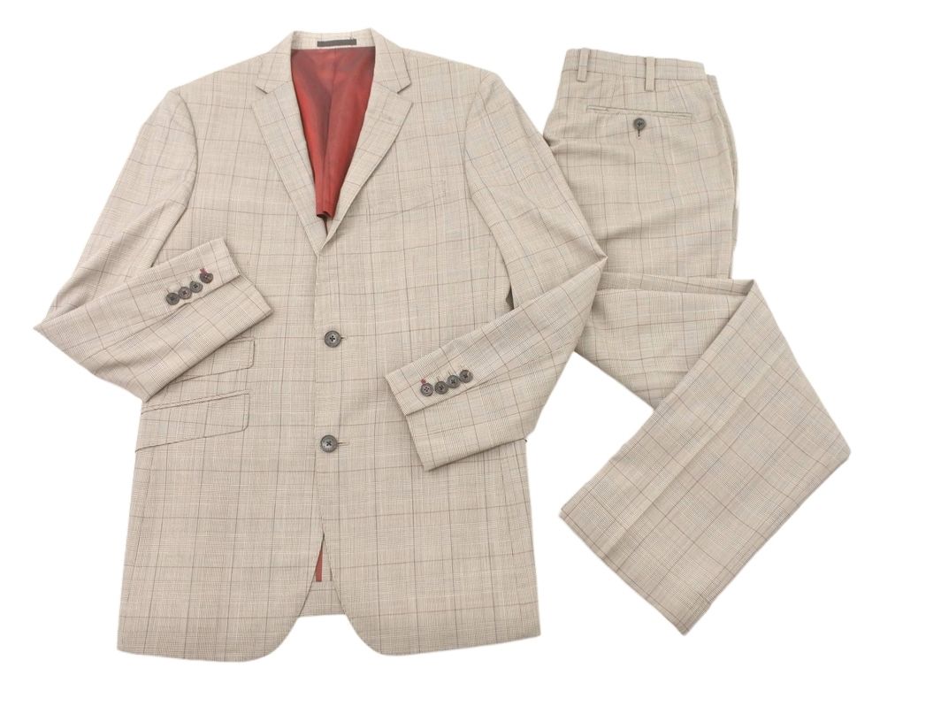 BURBERRY BLACK LABEL バーバリーブラックレーベル グレンチェック セットアップ ジャケット パンツ スーツ size40R ベージュｘブラウン ◎メンズ