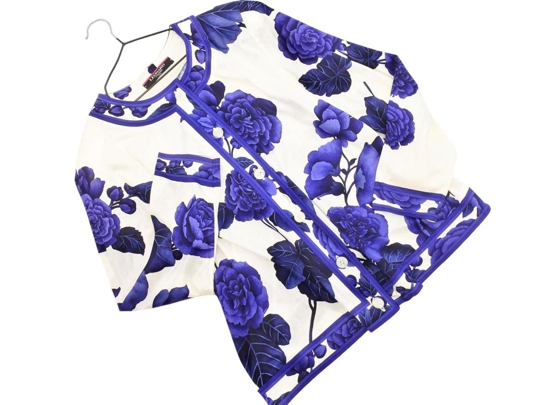 LEONARD レオナール 花柄 ブラウス シャツ sizeL/白x紺