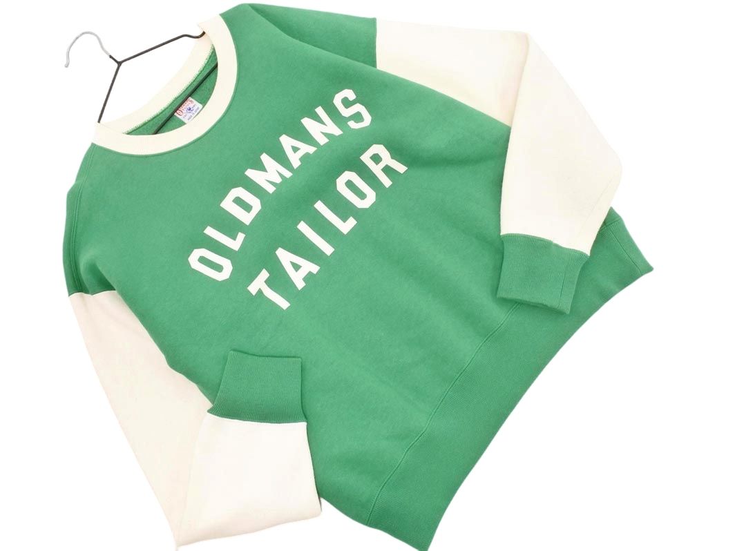 OLDMANS TAILOR マンズテーラー 裏起毛 バイ トレーナー スウェット size38 白ｘ緑 ◎レディース