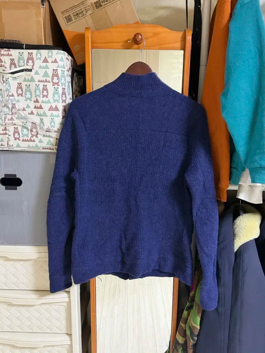 ポロ ウール カシミアブレンド ネイビー エルボー パッチ カーディガン 95