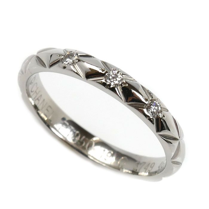 CHANEL シャネル Pt950プラチナ マトラッセ 3Pダイヤ リング 指輪 J2821 ダイヤモンド 6号 46 2.6g レディース