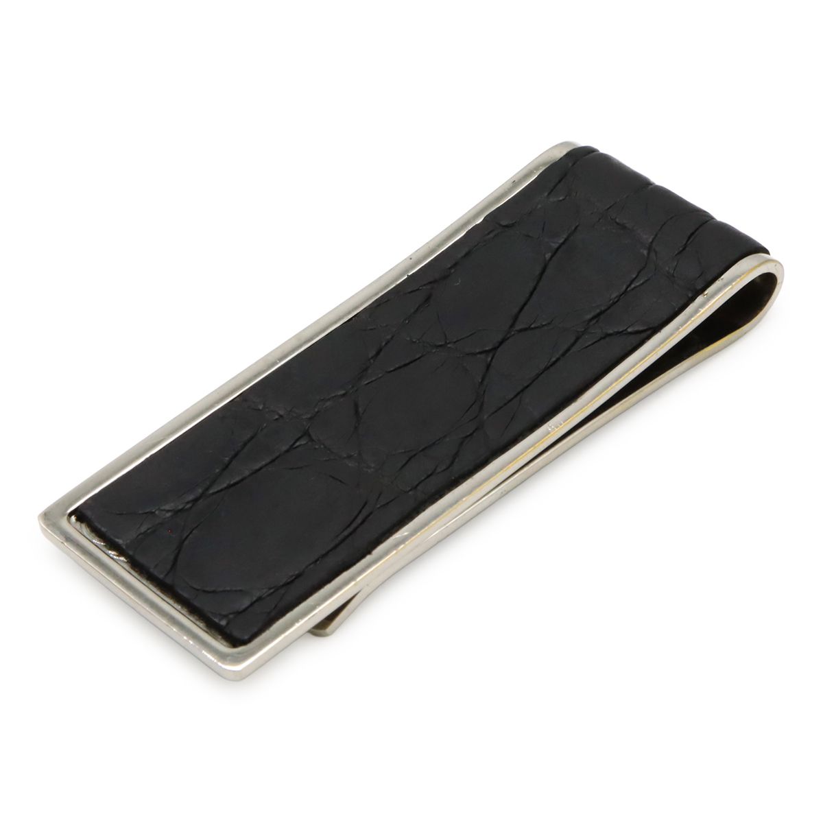 GUCCI グッチ マネークリップ ビルクリップ 札ばさみ クロコ型押し レザー ブラック 黒 シルバー金具