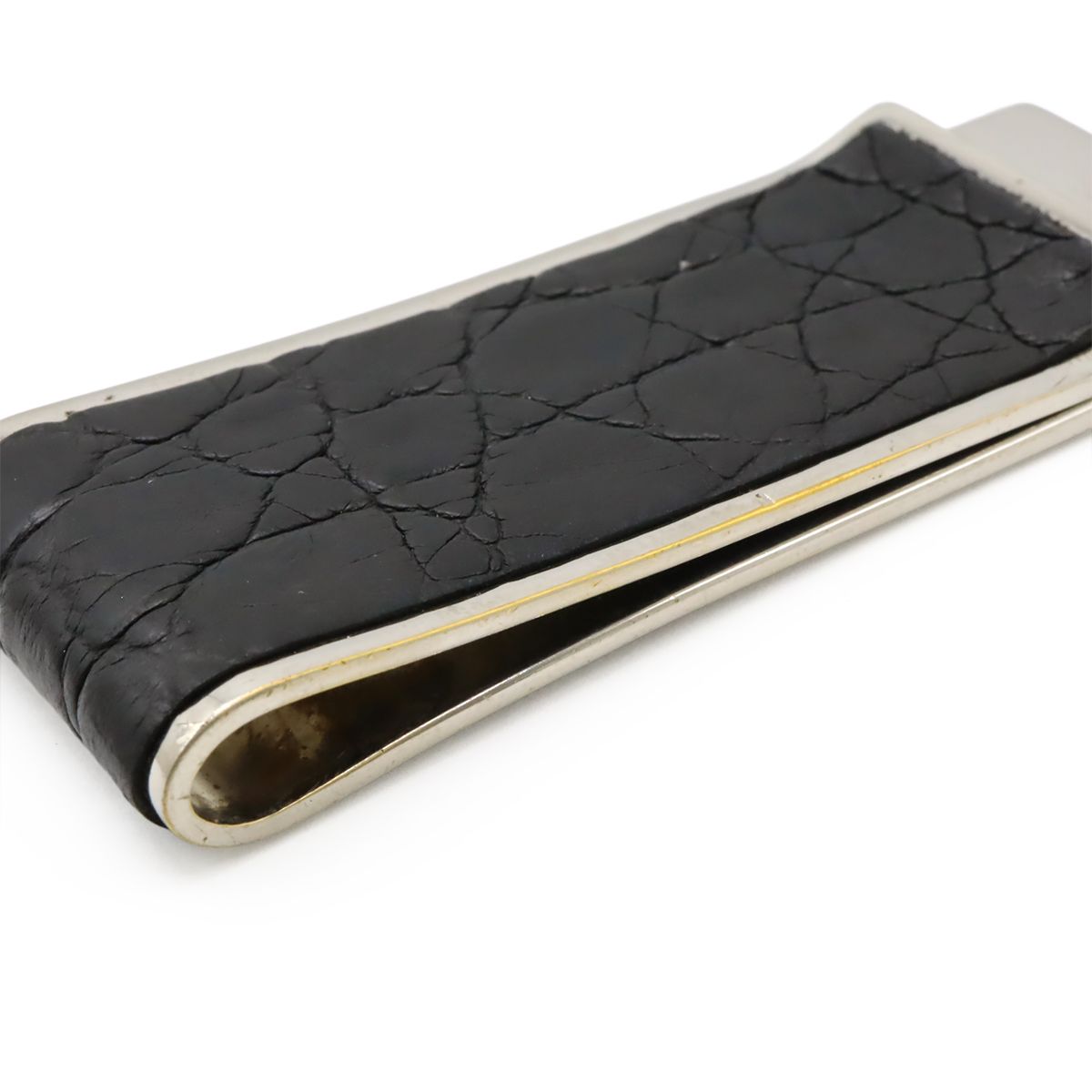 GUCCI グッチ マネークリップ ビルクリップ 札ばさみ クロコ型押し レザー ブラック 黒 シルバー金具