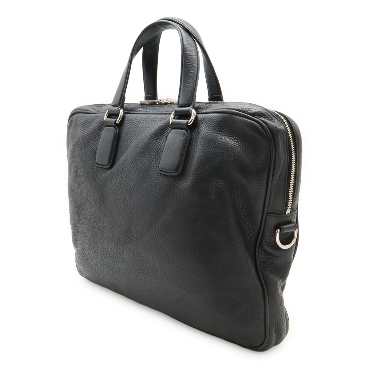 GUCCI グッチ インターロッキングG ビジネスバッグ ブリーフケース 書類カバン レザー ブラック 黒 シルバー金具 ショルダーストラップ 322057