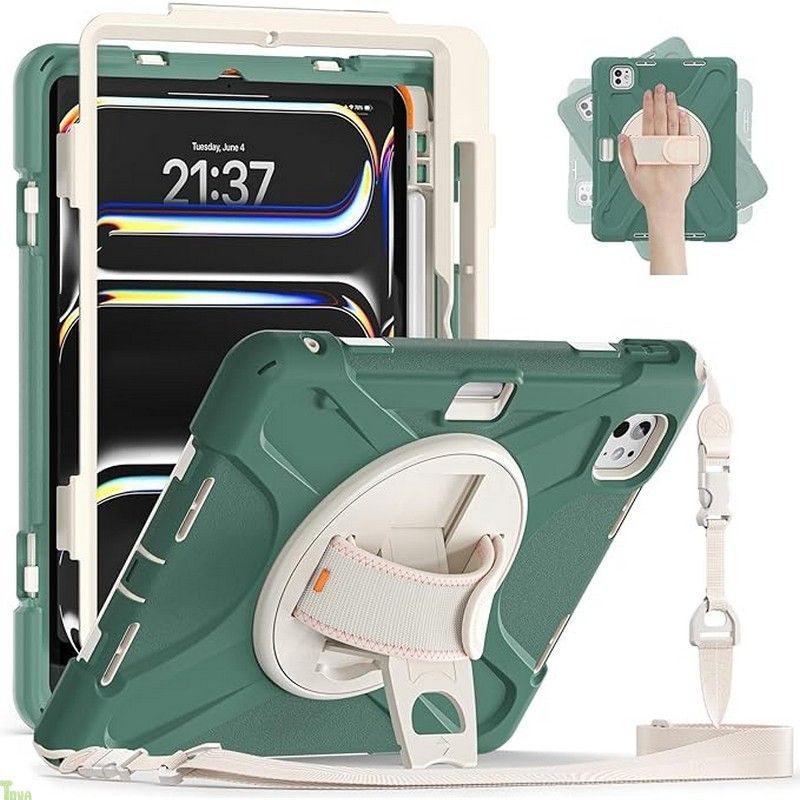 定番人気，安い 肩掛け iPad Air 13インチ2025 M3/2024 M2ケース 360度回転 ハンドストラップ ショルダーストラップ iPad Pro 12.9 第 6/ 5/ 4/ 3世代ケース 縦置き 横置き Apple pencil 收納 落下防止 iPadケース