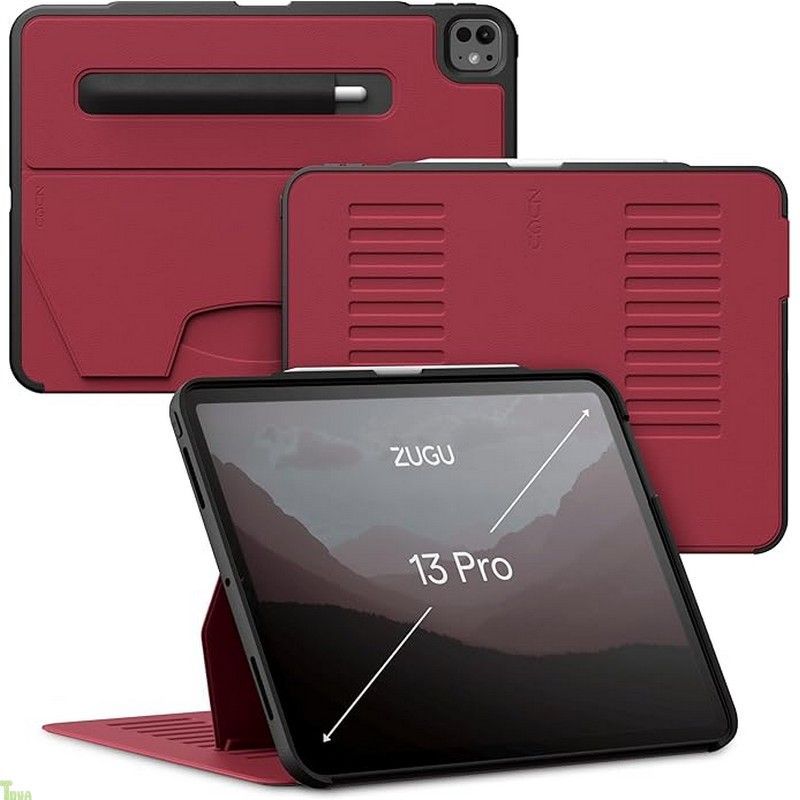 ZUGU CASE iPad Pro 13 インチ M4 | M5 2025 | 2025 との互換性あり ケース 薄 落下衝撃保護 10段階スタンド機能 ペンホルダー ワイヤレス充電 オートスリープ Pro13 カバー チェリーレッド a