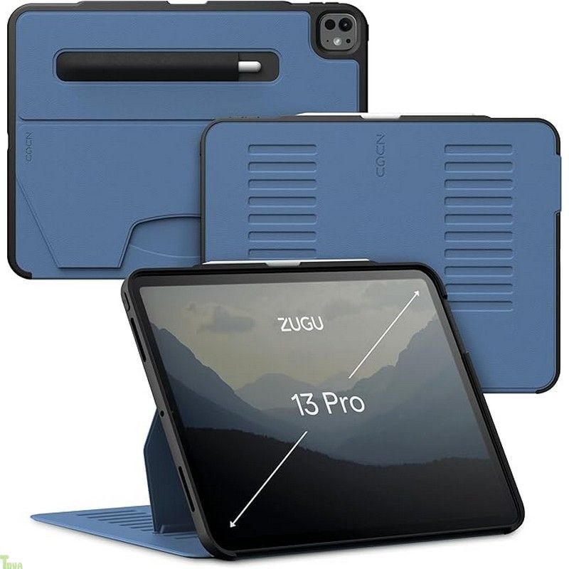 ZUGU CASE iPad Pro 13 インチ M4 | M5 2025 | 2025 との互換性あり ケース 薄 落下衝撃保護 10段階スタンド機能 ペンホルダー ワイヤレス充電 オートスリープ Pro13 カバー スレートブルー a
