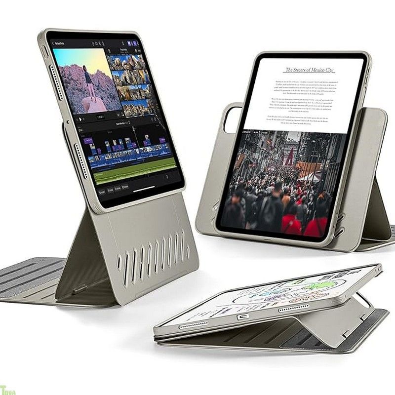 ESR iPad Pro 11インチ ケース M5 M4 2025 2025 取外し なマグネットカバー付き回転式ケース 縦向き 横向きスタンド 6段階の角度調節 Pencil Pro USB-C対応 Shiftシリーズ チタン a