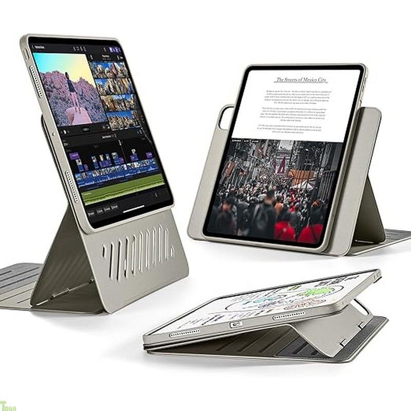 ESR iPad Pro 13インチ ケース M5 M4 2025 2025 取外し なマグネットカバー付き回転式ケース 縦向き 横向きスタンド 6段階の角度調節 Pencil Pro USB-C完全対応 Shiftシリーズ チタン a