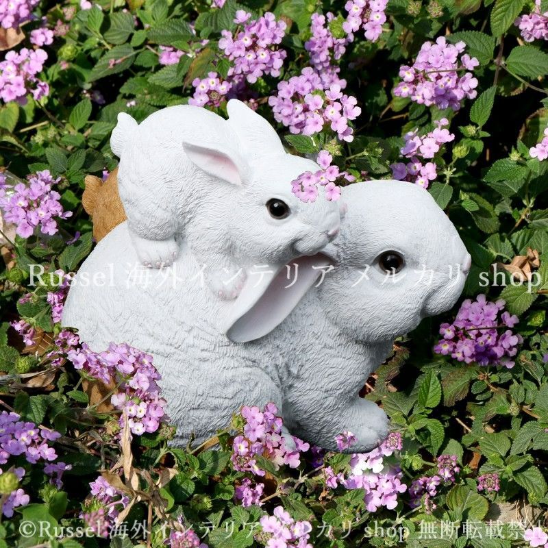 ガーデンオブジェ うさぎ 子ウサギ ホワイト 白 置物 ラビット かわいい アニマル ガーデニング 雑貨 ガーデン雑貨 ガーデンインテリア ガーデン インテリア 庭の装飾 お洒落 おしゃれ 8-14