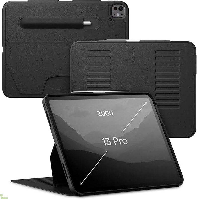 ZUGU CASE iPad Pro 13 インチ M4 M5 2025 2025 との互換性あり ケース 薄 落下衝撃保護 10段階スタンド機能 ペンホルダー ワイヤレス充電 オートスリープ Pro13 カバー ブラック 黒 a