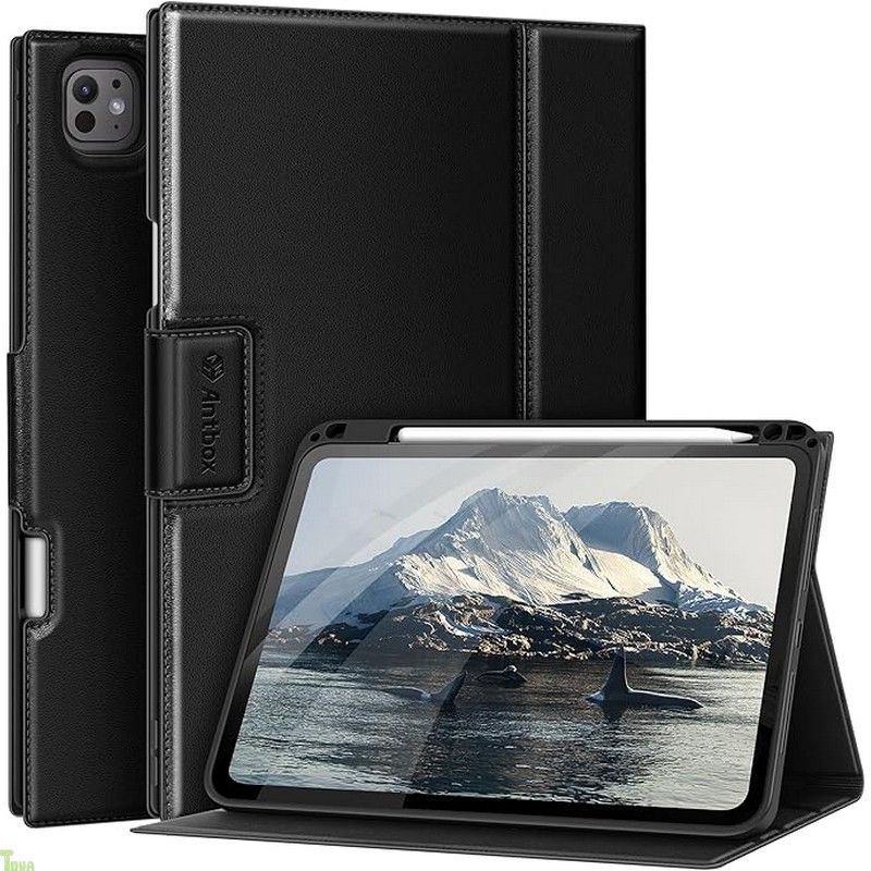 Antbox iPad Pro 11インチ ケース M5 2025/M4 2024 ペンシル ホルダー Pencil Pro/USB-C完全対応 ひび割れ防止 ソフトPUレザー マルチスタンド機能 オートスリープ (ブラック) a