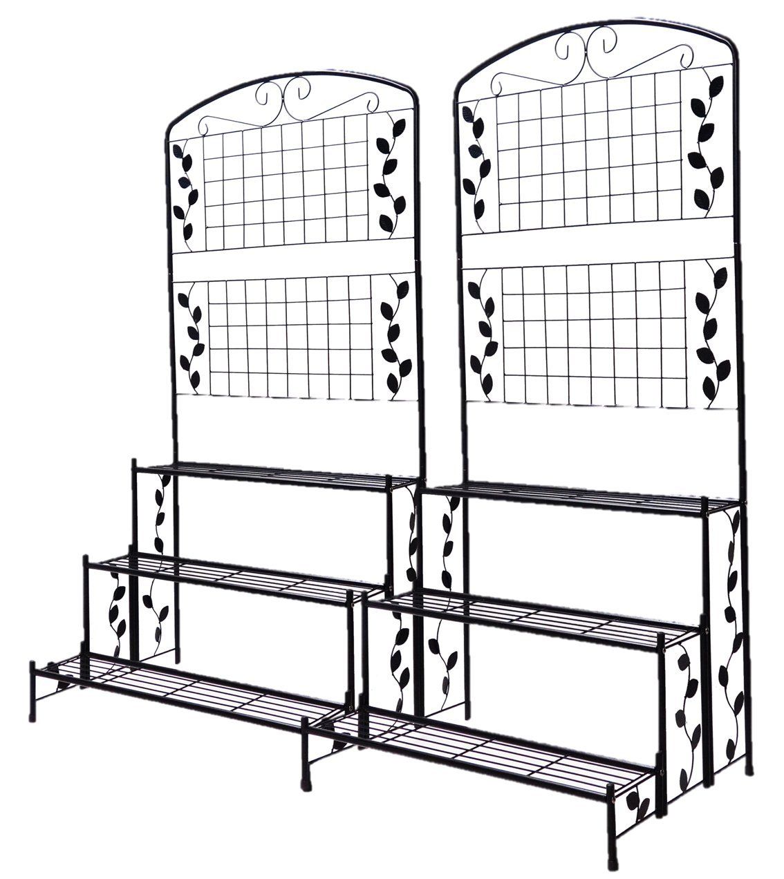 迅速発送 リビングアウト Living Out アイアンプランタースタンド ラティス付 ブラック 幅80×奥行60×高さ162cm 1台当たり 3段タイプ 2台組 フラワースタンド プランターの整理整頓 縦の空間演出 プランターラック壁面 丈夫なスチール