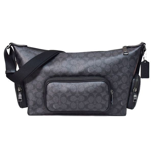 コーチ メンズ バッグ COACH コーティングキャンバス レザー シグネチャー ロゴ フィン クロスボディ 斜め掛け ショルダーバッグ チャコール×ブラック CCG18