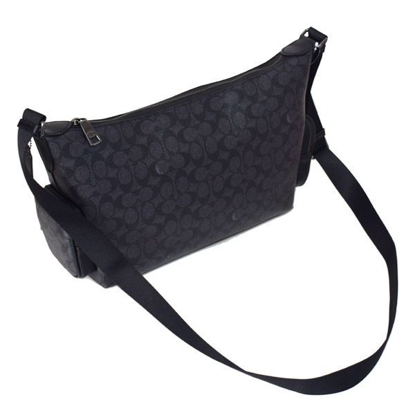 コーチ メンズ バッグ COACH コーティングキャンバス レザー シグネチャー ロゴ フィン クロスボディ 斜め掛け ショルダーバッグ チャコール×ブラック CCG18