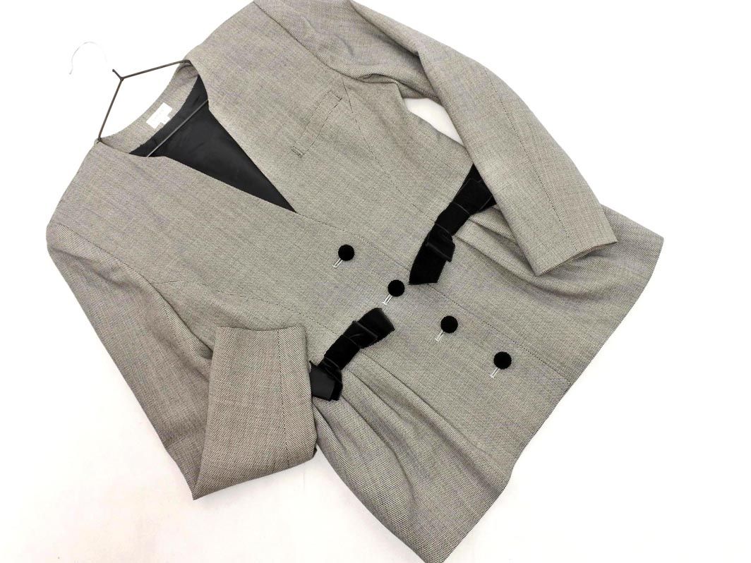 foxey フォクシー ウール ベロア リボン セットアップ ジャケット スカート スーツ size上40下42 グレー レディース