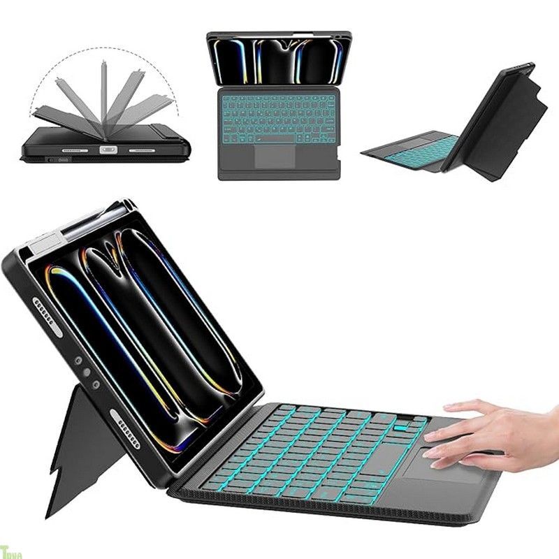 2025 iPad Pro 11インチ M4 2025 キーボード付きケース 縦向き 横向き対応 7色バックライト 高精度トラックパッド搭載 Type-C充電 15°～180°角度調整 3台デバイス切替 ペンシルホルダー付き a