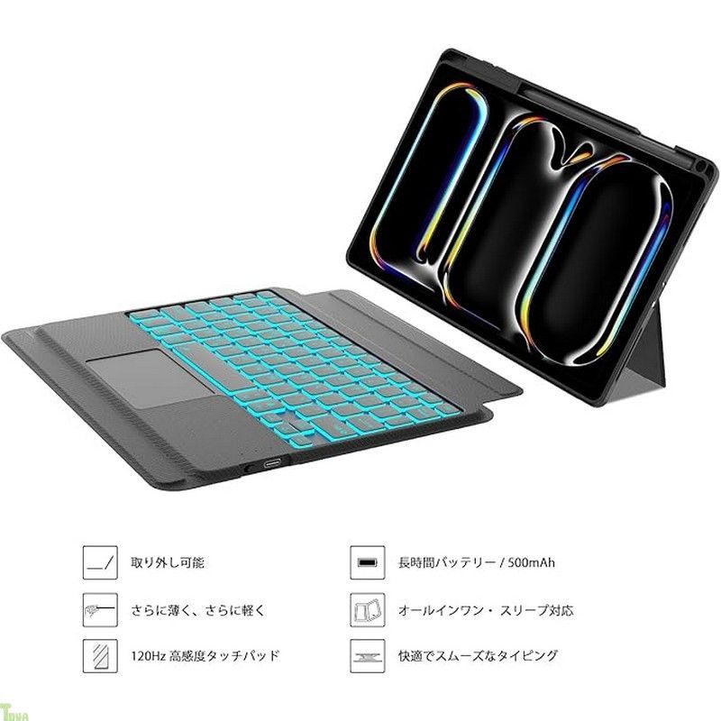 2025 iPad Pro 11インチ M4 2025 キーボード付きケース 縦向き 横向き対応 7色バックライト 高精度トラックパッド搭載 Type-C充電 15°～180°角度調整 3台デバイス切替 ペンシルホルダー付き a VETTDRUCK_DE