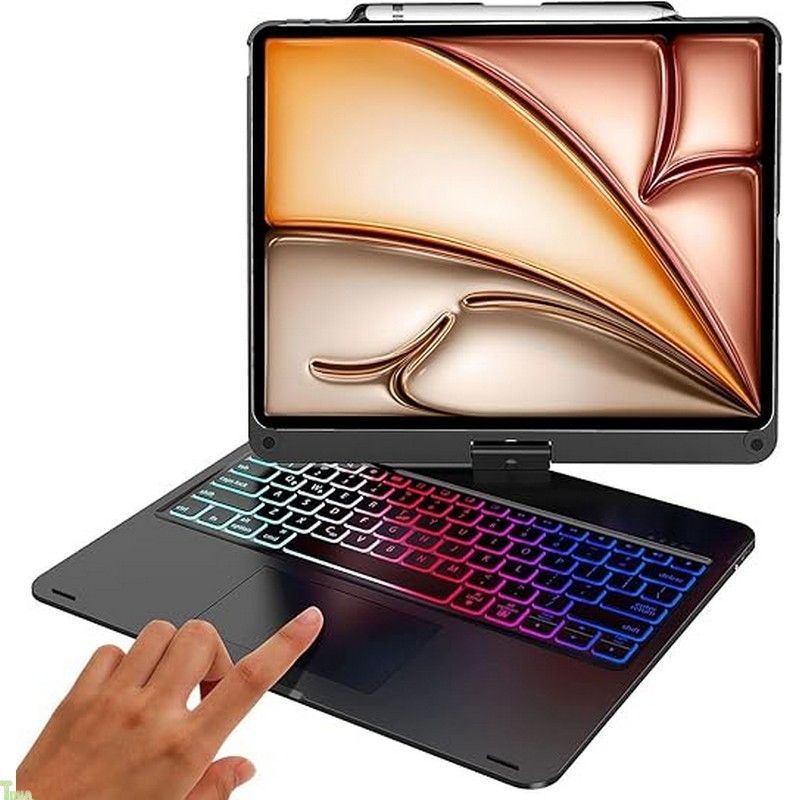 2025新型 iPad air 13 インチキーボード M3 2025|M2 2025 iPad Pro 12.9 第6|5|4|3世代 キーボードケース 360°回転180°反転 タッチパッド付き スマート 7色バックライト急速充電 全面保