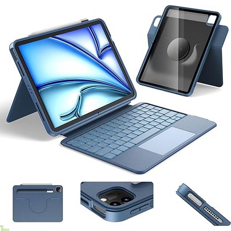 HOU iPad キーボード付きケース for iPad Air 7 M3 11インチ 2025 Air 6 M2 5 4世代 - iPad Pro 11 第4 第3 第2 第1世代 磁気分離式ケース キーボード 大型高精度タッチパッド搭載 横