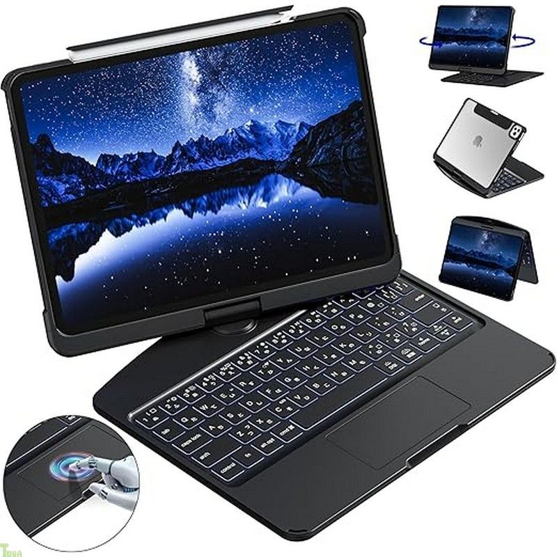ifacemall 2025新登場 iPad Air 13インチ M3 2025 M2 2025 対応 日本語配列キーボードケース マジックキーボード 360度回転式 遅延なし 高精度 バックライト ペンホルダー搭載 iPad Pro 12.9イ
