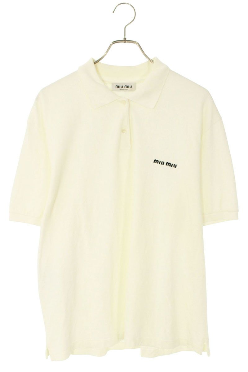 ミュウミュウ MJN 535 コットンピケロゴ刺繍半袖ポロシャツ レディース XXL