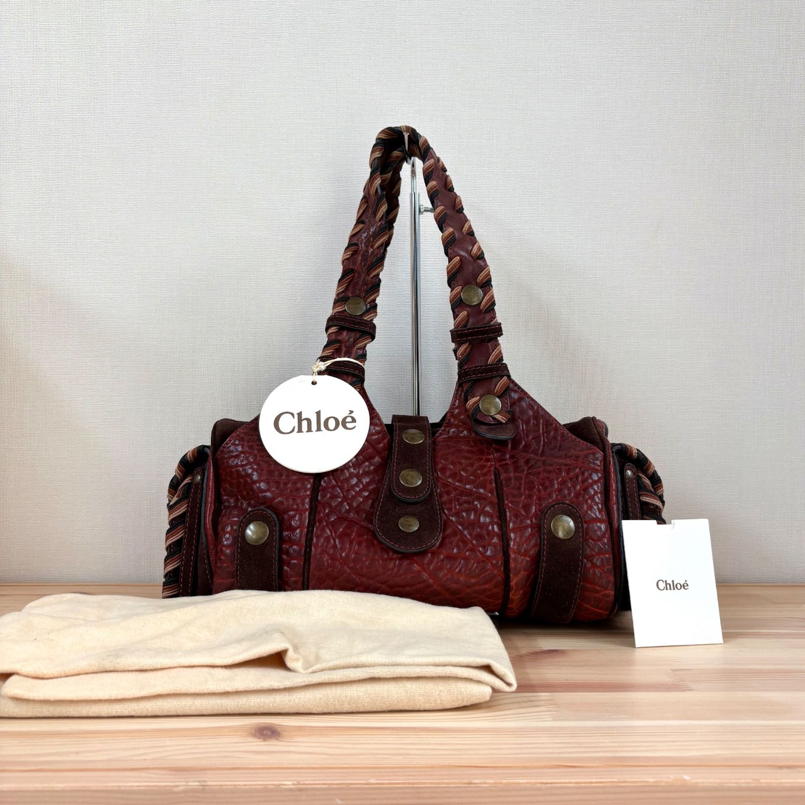 ☆美品・保存袋付☆Chloé Silveradoレザー×スエードハンドバッグ 美品 Chlo Silverado Bag Bordeaux クロエ シルべラード レザー