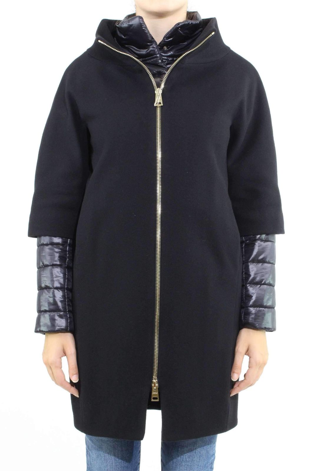 ヘルノ 公式 イタリア製2WAY異素材ウールコート LANA DIAGONALE NYLON ULTRALIGHT レディース BLACK EU 40 日本サイズ7 号相当