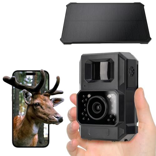 Hapimp 充電式＆WIFI対応 防犯カメラ トレイルカメラ ソーラーパネル 6000万画素 1080 P 小型 屋外 野外 乾電池不要 ソーラーパネル付 IP 66防水防塵 赤外線LED 監視カメラ 暗視 動体検知 人感センサー 夜間対応 自動上書き録画 2
