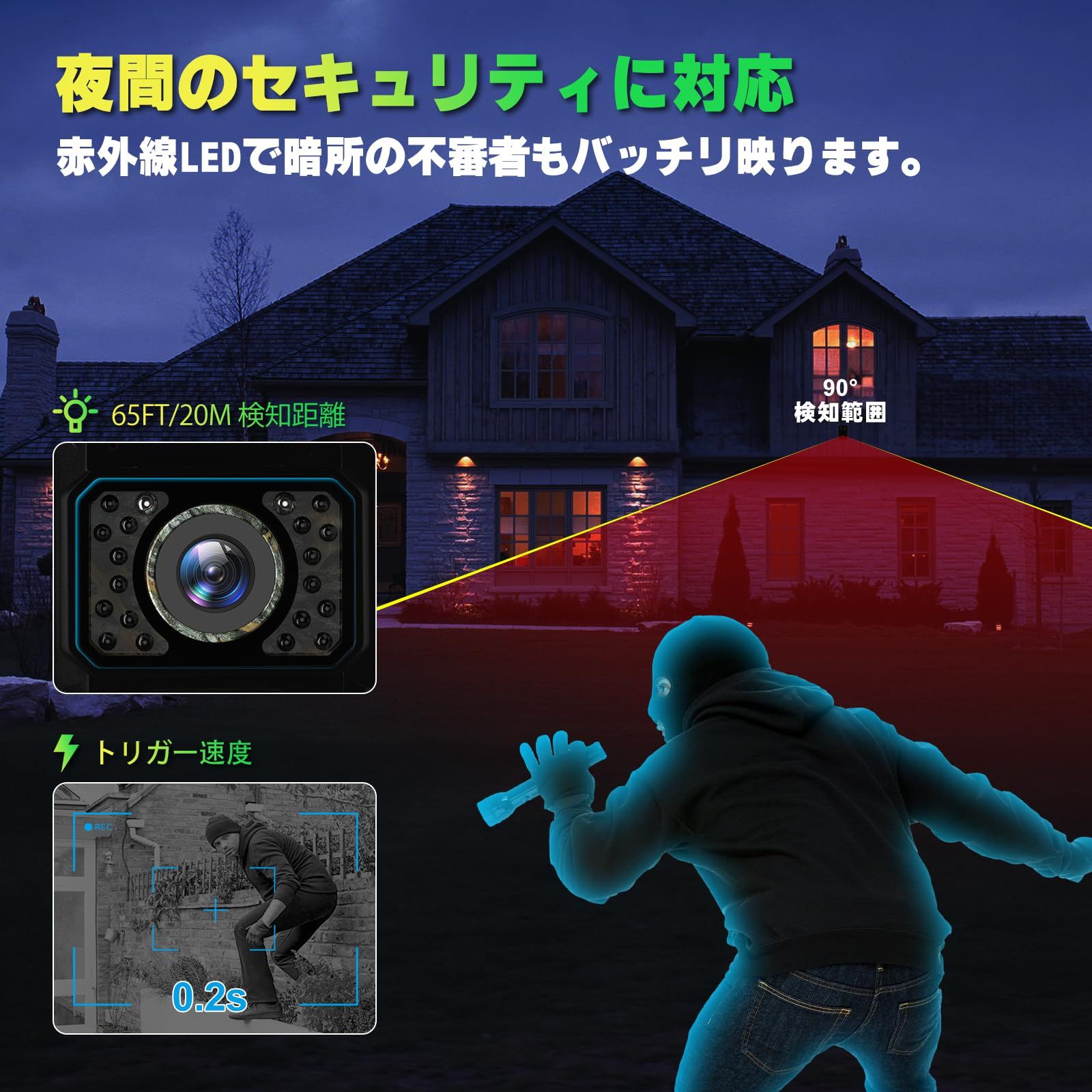 Hapimp 充電式&WIFI対応 防犯カメラ トレイルカメラ ソーラーパネル 6000万画素 1080 P 小型 屋外 野外 乾電池不要 ソーラーパネル付 IP 66防水防塵 赤外線LED 監視カメラ 暗視 動体検知 人感センサー 夜間対応 自動上書き録画 2