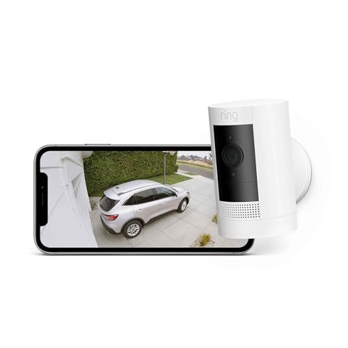 2025年度グッドデザイン賞受賞 Ring Stick Up Cam Battery リング スティックアップカム バッテリーモデル | 外出先からも見守り 屋内 屋外で使える充電式セキュリティカメラ デバイス盗難補償付き - ホワイト | Ring