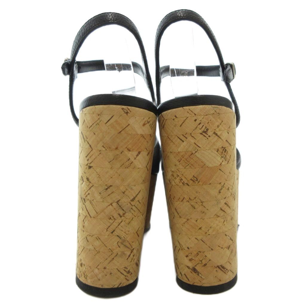  サンローラン パリ SAINT LAURENT PARIS サンダル シューズ ウェッジソール コルク 厚底 ハイヒール ストラップ 36 23 cm ベージュ 黒 ブラック AE GY 18 サンダル サンダル ミュール
