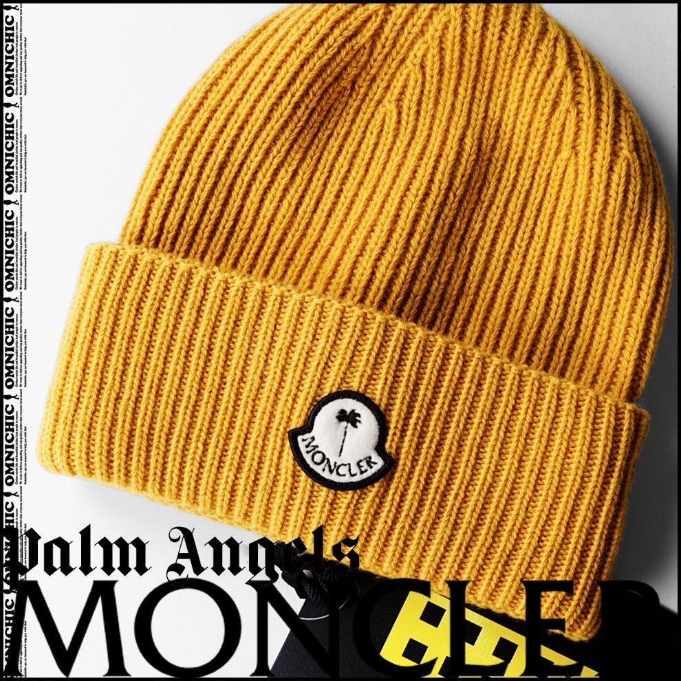 23-24AW 秋冬 安心の 正規品 | MONCLER GENIUS PALM ANGELS モンクレール パーム エンジェルス ロゴ ウール リブ ニット キャップ | 黄