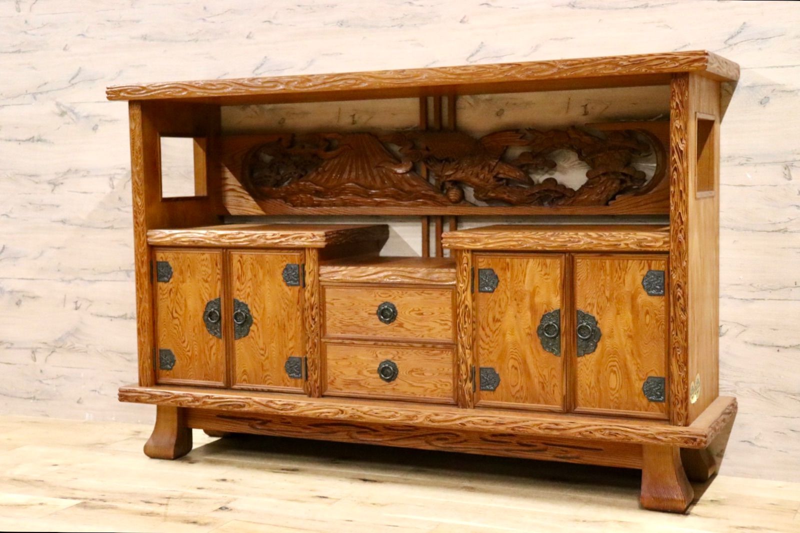 GMIH276○世界遺産屋久杉 茶棚 サイドボード リビングボード 飾り棚 キャビネット 和家具 和室 座敷 古民家 レトロ 茶箪笥