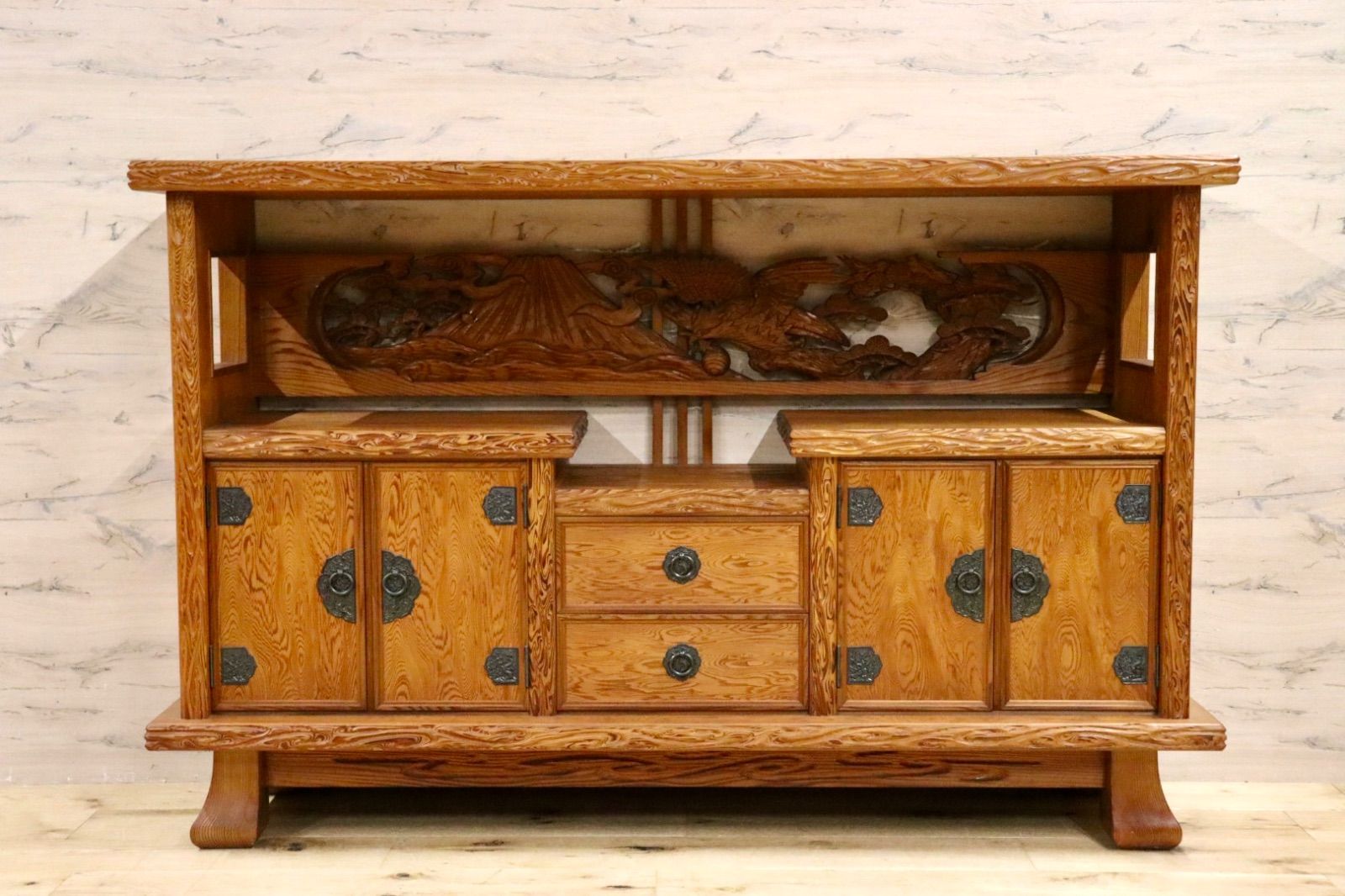 GMIH276 世界遺産屋久杉 茶棚 サイドボード リビングボード 飾り棚 キャビネット 和家具 和室 座敷 古民家 レトロ 茶箪笥