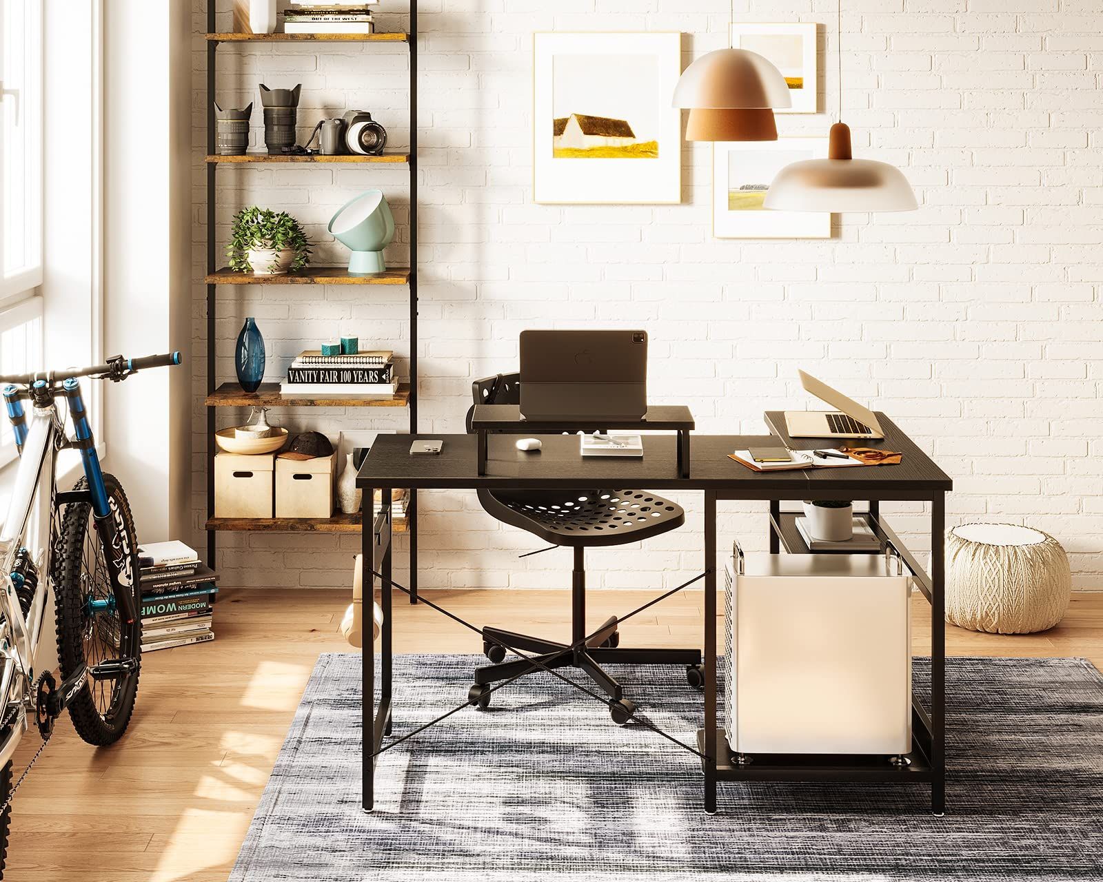 ODK パソコンデスク l字デスク ゲーミングデスク L字型 デスク 机 幅120cm ラック付き pcデスク desk 収納 オフィスデスク 在宅勤務 書斎 組立簡単 ブラック MARWIL-DEMENAGEMENTS_CH