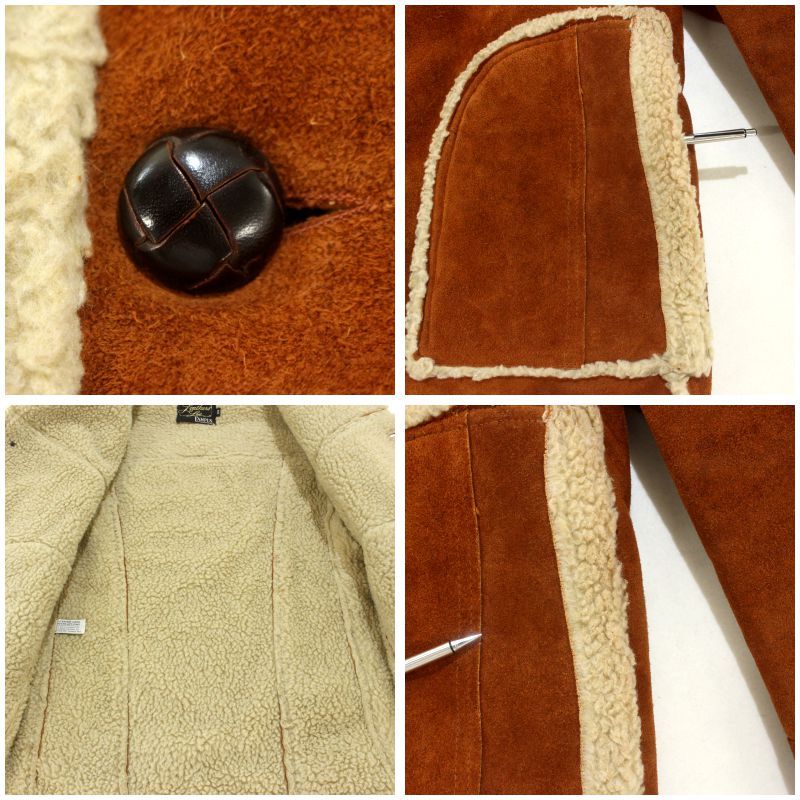 70s vintage CAMPUS クルミボタン 裏地ボア ランチコート スエード