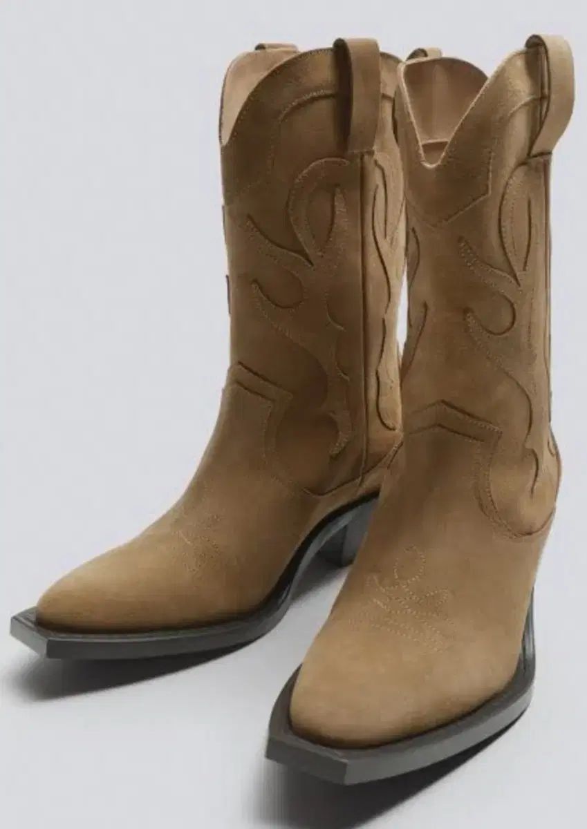 ZARA キャメル スウェード ウェスタン カウボーイ ブーツ 41