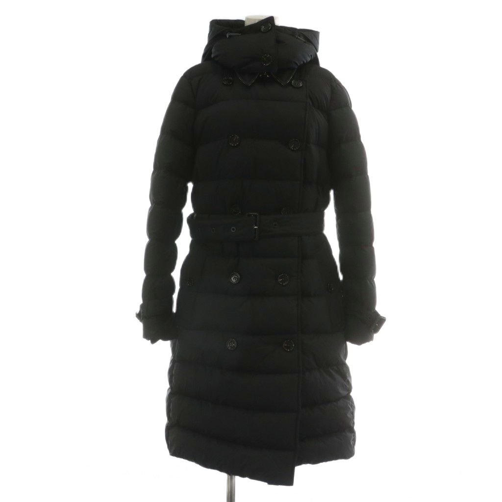 バーバリー BURBERRY ダウンコート パファーコート アウター ナイロン ミドル フード 裏地ノバチェック ベルト付き L 紺 ネイビー 8044681 XZ