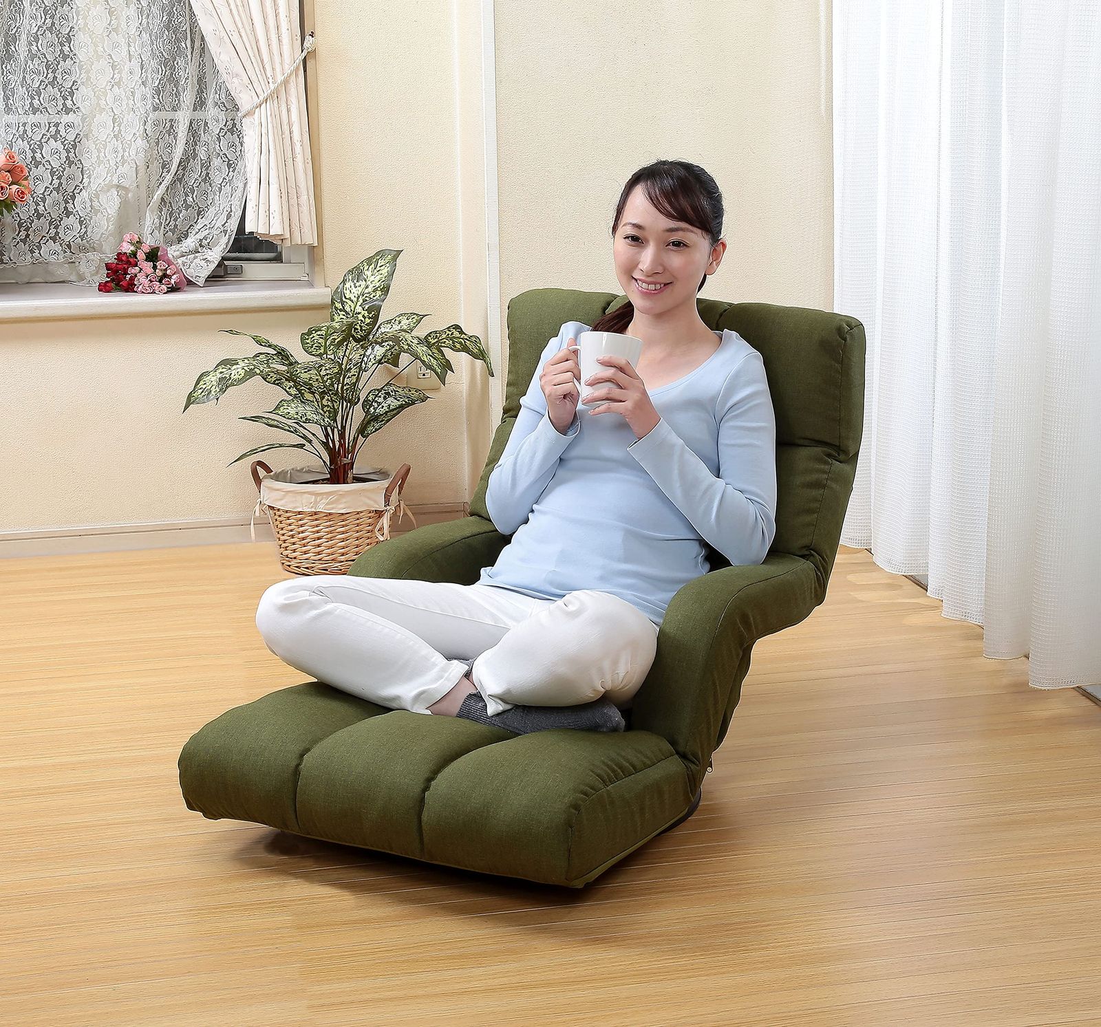 ビータ Vita ゆったり長座椅子 モスグリーン サイズ 幅800×奥行860-1660×高さ180-760 ㎜ ポリエステル