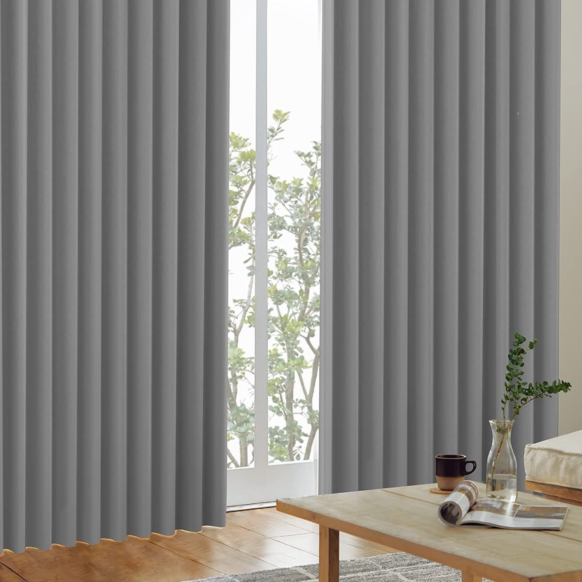 迅速発送 カーテンくれない 1級 遮光カーテン K-wave-D-plain 日本製 防炎 ラベル付 40色×140サイズ 2枚組 節電対策に 保温 保冷 断熱 遮熱 グレー 幅100×丈240cm