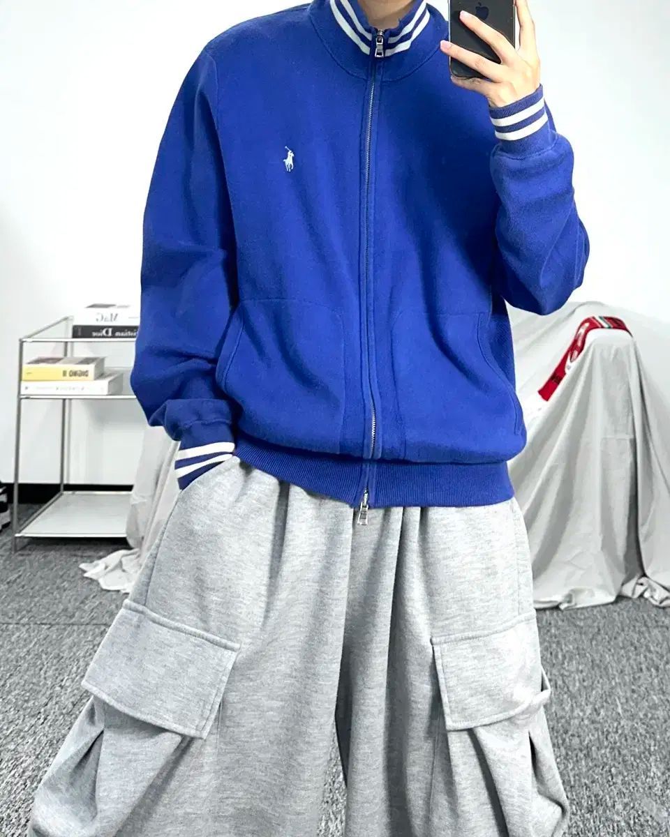 ポロラルフローレン ブルー 白 ポニー ニット ジップアップ XL ニット セーター トップス メンズ