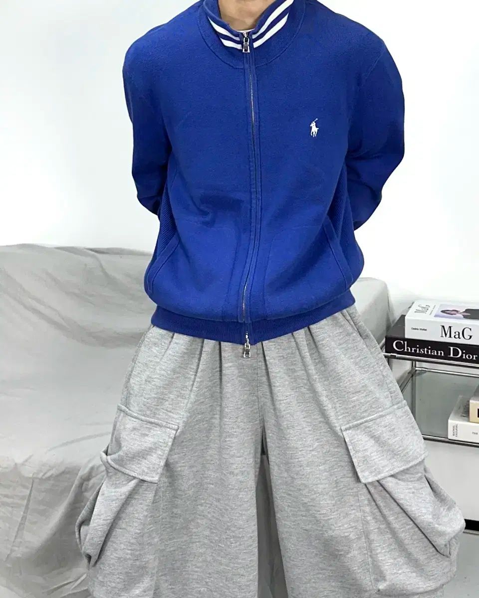 ポロラルフローレン ブルー 白 ポニー ニット ジップアップ XL