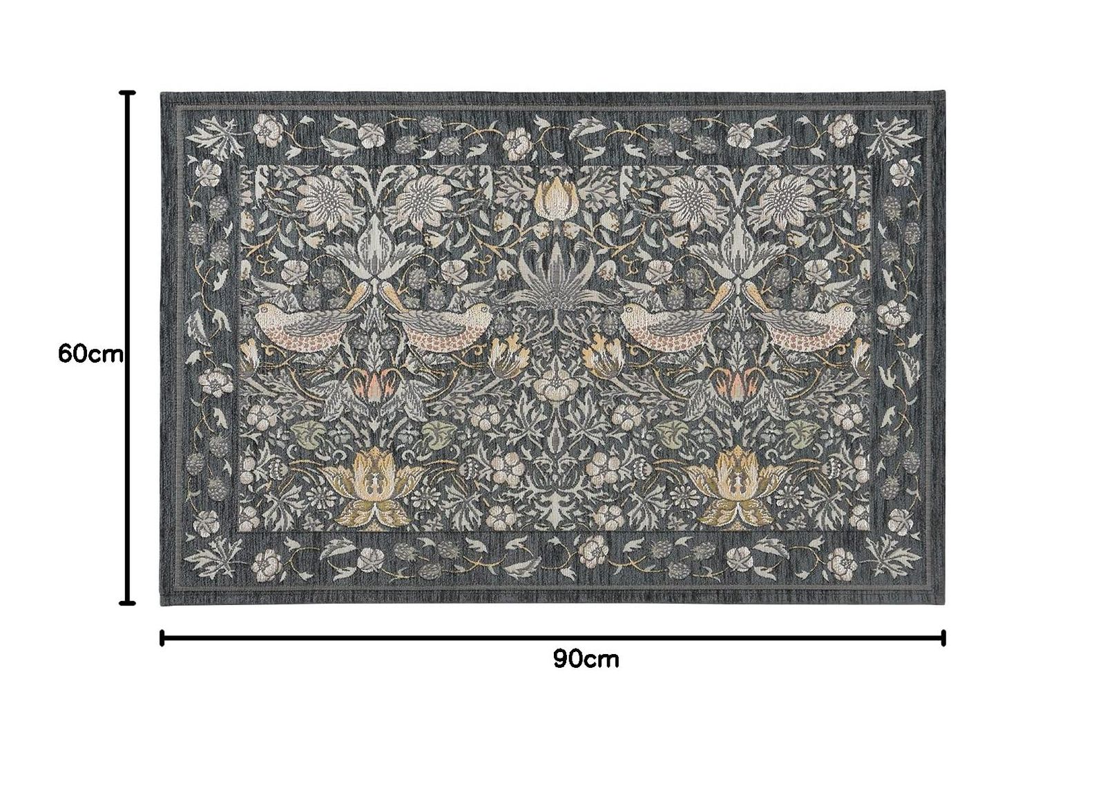 川島織物セルコン Morris Design Studio モリスデザインスタジオ 玄関マット ラグ いちご泥棒 ダークグレー 60×90cm FH1709