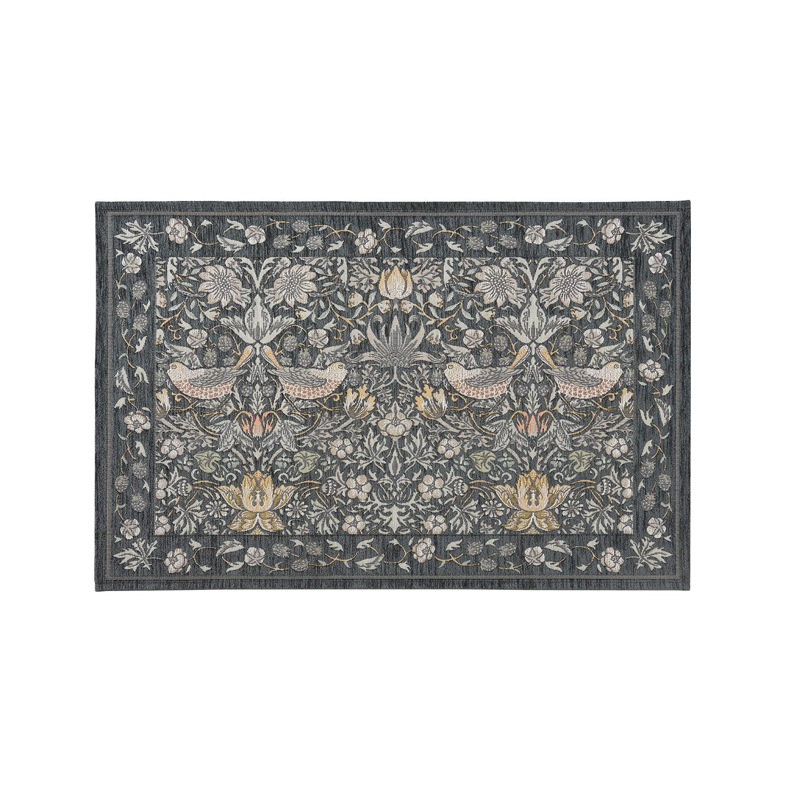 迅速発送 川島織物セルコン Morris Design Studio モリスデザインスタジオ 玄関マット ラグ いちご泥棒 ダークグレー 60×90cm FH1709