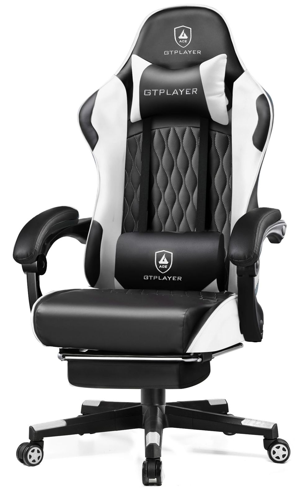 迅速発送 GTPLAYER ゲーミングチェア 白 デスク pcチェア 椅子 テレワーク 145°リクライニング オットマン付き ゲームチェア ハイバック ランバーサポート ポケットコイルが内蔵 PUレザー GTPlayerシリーズ GTP900