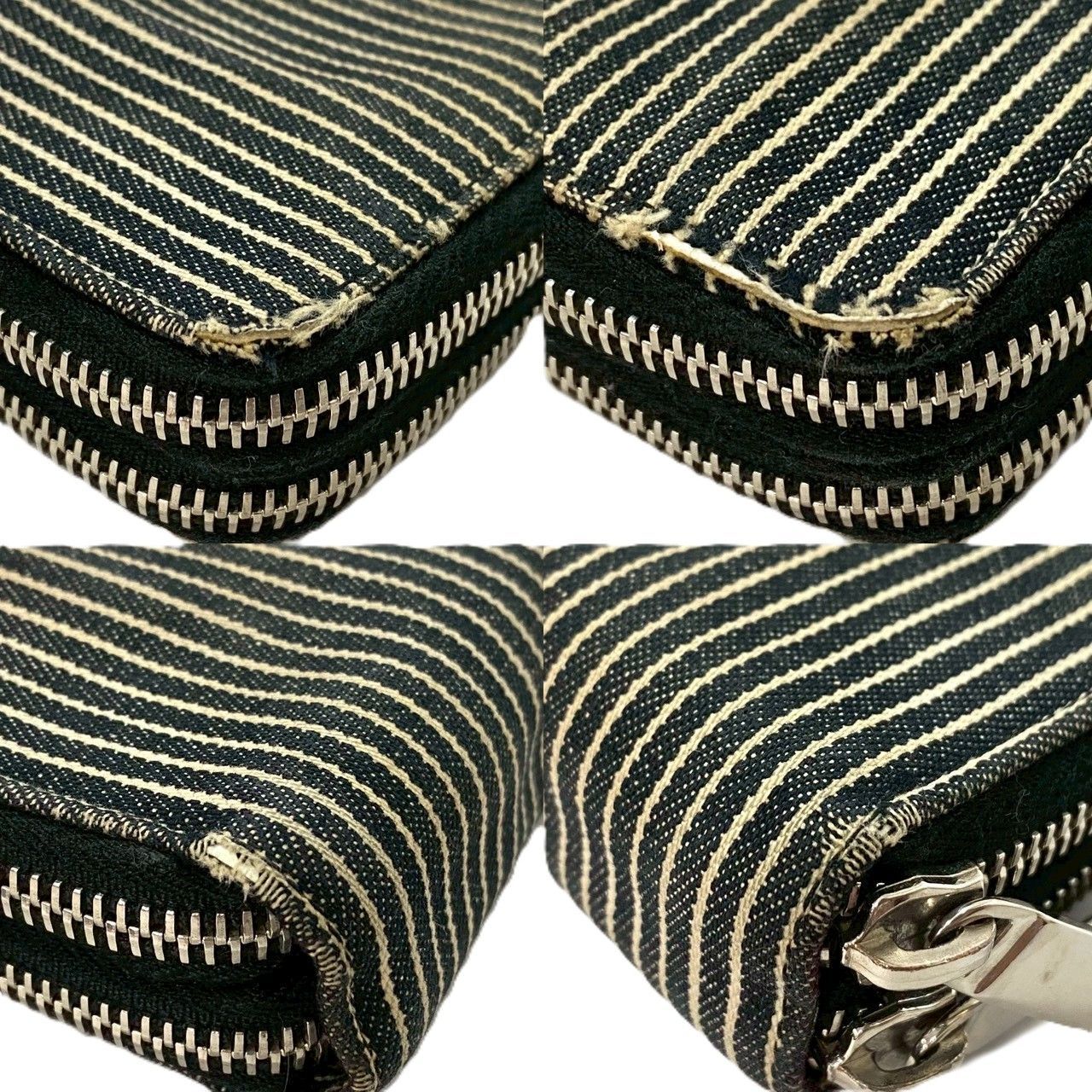 CHANEL シャネル ココマーク デニムストライプ ラウンドジップ 長財布